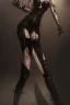 Placeholder: Mari Blanchard in a black leather gown, evil, femme fatale, villain, leather, busty, cleavage, angry, stern look. character design by cory loftis, fenghua zhong, ryohei hase, ismail inceoglu and ruan jia. unreal engine 5, artistic lighting, highly detailed, photorealistic, fantasy