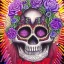 Placeholder: high-quality, fine-detail melted crayon drawing of realistic 3D day of the dead skull with flowers, artwork, 8k, intricate, detailed, illustration, brian froud, howard lyon, george grie, ben goossens, anna dittman, jeffrey robert, don marco