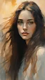 Placeholder: A Breathtaking Painting Depicting A Portrait Of A Young Woman With Long Hair And Captivating Eyes In Sunlight By Alex Maleev, And Miles Johnston, Elegant And Emotive Facial Expressions, Incorporating Delicate Washes And Mesmerizing Warm Tones, Truly Masterpiece Of Art, Golden Hour, Masterpiece, Alluring Expression, Intricate Artwork