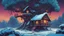 Placeholder: comic style, treehouse in the jungle, under the snow, at night, 4k, very detailed, colorful