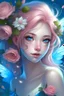 Placeholder: bright fairy, rose hair, etheric, blue eyes