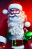 Placeholder: All Black Santa, translucent, wearing green mask, white smoke, red green blue, rage, high definition, ultra 8 k, volumetric lighting, blue fire, rain