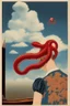 Placeholder: Octopus ,cloud in blue sky, a red lip, collage art, shuji terayama, dreamy objects, surreal, criterion collection, showa era, intricate details, mirror