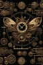 Placeholder: steampunk clock surrounded by cogs and springs, metal insects with wings, black background