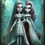 Placeholder: extrem tim burton style of the evil stepsisters, sharp focus, beautiful eyes