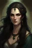 Placeholder: portrait of Cynara, the antagonist, she became mean after a stroke of faith, she is beautiful and has long dark hair, her appearance is like a greek goddess