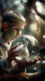 Placeholder: boy with swan wings in a tree inside a Crystal ball, shot on Hasselblad h6d-400c, zeiss prime lens, bokeh like f/0.8, tilt-shift lens 8k, high detail, smooth render, down-light, unreal engine, prize winning