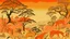 Placeholder: A light rosy orange color savanna filled with animals painted by Utagawa Hiroshige