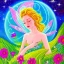 Placeholder: super bright fairy, beautiful portrait, flowery landscape, cosmic atmosphere, perfect composition, 8k, super detailed, delicate flowers, complementary colours, intricate details, delicate flowers, fantasy art