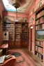 Placeholder: A pale pink library with mystical eyes painted by Vincent van Gogh