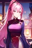 Placeholder: girl, masterpiece, best quality, cinematic lighting, detailed outfit, vibrant colors, perfect eyes, pink hair, long hair, pink eyes, chinese clothes, ponytail,