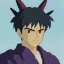 Placeholder: discord profile picture of man with short black hair with red streaks, with purple dragon horns on top of his head, looking mischievous
