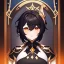 Placeholder: portrait of genshin from genshin ((genshin)) ((genshin ingame outfit)) wearing a short skirt, black short hair, orange eyes