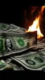 Placeholder: A hyperrealistic shot of a bunch of 100 dollars bills are burning intricate details, soft natural light, screen captured from 4K Blu-ray