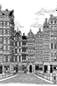 Placeholder: outline art for Amsterdam city for adults with Amsterdam street , white background, Sketch style, only use outline. clean line art, no shadows and clear and well outlined, many Patterns and Details, realistic