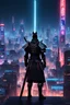 Placeholder: A lone samurai stands on a neon-lit rooftop in a sprawling cyberpunk metropolis. The warrior is dressed in a sleek, high-tech suit of armor that blends traditional Japanese design with futuristic technology. Their sword is a high-tech plasma weapon, crackling with energy. The cityscape stretches out behind them, a maze of towering skyscrapers and glowing billboards. The samurai's face is stoic and focused, as they stand ready to defend the city from any threats that may arise. The scene is bathe