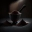 Placeholder: Realistic photograph of a dark studio with a scoop with protein powder. High resolution.