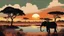 Placeholder: African savanna artistic vintage poster in the style of national park posters clouds colorful graphic design sunset