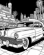 Placeholder: coloring page 1950 Cadillac Series 61, bold line, full image, Las Vegas, Nevada: The "Old Vegas" area with its iconic neon signs and historic hotels like the Flamingo and the Golden Nugget harken back to the 1950s Rat Pack era