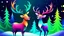 Placeholder: fantasy cartoon illustration: reindeers are looking Norther lights during Christmas party