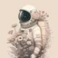 Placeholder: "floral astronaut" hand-drawn digital art, muted tones, flowers everywhere, REALISTIC