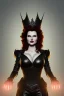 Placeholder: Geena Davis as evil queen in black leather, leather, busty, cleavage, angry, rage, stern look. character design by cory loftis, fenghua zhong, ryohei hase, ismail inceoglu and ruan jia. unreal engine 5, artistic lighting, highly detailed, photorealistic, fantasy