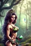 Placeholder: milf, bodybuilding, brunett long gewelltes hair, warrior princess, forest, nacht, märchenschloss auf hügel, große oberweite, corsage, necklace, fantasy art