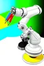 Placeholder: Draw a colorful cover image. What it's about is flexible link robotic arm with flexible joints that are drawing a three-dimensional model. Only display flexible robotic arms. The color of the robotic arm structure should be rich