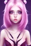 Placeholder: girl, cute, beautiful, headshot, pink hair, brown eyes, black clothes, long hair, eyeliner, long eyelashes