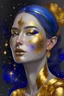 Placeholder: Mixed painting DIN Golden shining Moon and stars Face gray with dark blue gold and brick with dusty purple, watercolor. #sjadestudio