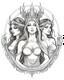 Placeholder: The Fates (Clotho, Lachesis, and Atropos).. realistis tatto sketch style, white background, profesional tatto sketch