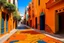 Placeholder: An orange colored construction zone in town designed in Moroccan rug art painted by Alexej von Jawlensky
