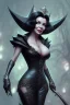 Placeholder: Joan Collins as evil queen in black leather, leather, busty, cleavage, angry, stern look. character design by cory loftis, fenghua zhong, ryohei hase, ismail inceoglu and ruan jia. unreal engine 5, artistic lighting, highly detailed, photorealistic, fantasy