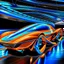 Placeholder: award winning car and driver photograph of a futuristic station wagon designed by only one vehicle per image painted metallic orange traveling at a high rate of speed, jet intake off of front center of vehicle and jet exhaust out the rear with bright blue flame, bilaterally symetrical, more a high speed road vehicle