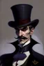 Placeholder: Strahd von Zarovich with a handlebar mustache wearing a top hat looking curious