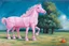 Placeholder: Big pink plastic toy horse.19th painting