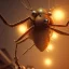 Placeholder: close-up of a insect in a low-light city street with laterns, realistic, steampunk, 3d-art, futuristic, minimal design