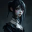 Placeholder: a pretty girl, skinny, dark hair, gothic clothes, dark fantasy, pale, stylised, unreal engine