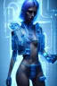 Placeholder: cyberpunk, body, women, rendering, blue hair, complex pipes background, highlights