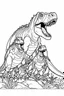 Placeholder: A coloring page, white background I scene of a T-Rex family greeting the morning sun together, with the parents and offspring basking in the warm sunlight as they begin their day. ink drawing clipart, simple line illustrations, colored