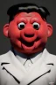 Placeholder: Waist up muppet Portrait, Kim Jong-un muppet doll, black suit, photo studio, red background, unreal engine 5, concept art, art station, ray tracing, lumen lighting, ultra detail, volumetric lighting, 3d.