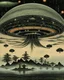 Placeholder: A black UFO with lasers painted by Utagawa Hiroshige