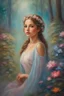 Placeholder: Oil painting of a beautiful girl, fantasy, dream, forest, glitter background, beautiful, oil painting, fantasy art, fairy, young girl, beautiful portrait painting, flowers, colorful, inspired by Thomas Kinkade, fine art, 8k