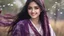 Placeholder: Hyper Realistic Close-up-face-view of a Beautiful Young Happy Pashto Girl with beautiful-eyes & long-black-hair smiling & wearing purple-&-white-embroidery-dress-with-maroon-shawl whirling with breeze, tall-grass along with a thick-trees & Rose-petals-whirling & snowfall-day showing dramatic & cinematic ambiance