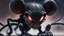 Placeholder: a spider mickey mouse hybrid, photorealism, movie screen capture, horror, sci-fi, retrofuturism, evil, demon-like