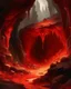 Placeholder: A light red fiery brimstone cavern painted by Guo Xi