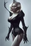 Placeholder: Pamela Anderson as evil queen in black leather, leather, busty, cleavage, angry, stern look. character design by cory loftis, fenghua zhong, ryohei hase, ismail inceoglu and ruan jia. unreal engine 5, artistic lighting, highly detailed, photorealistic, fantasy