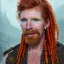 Placeholder: Portrait of Courtney Gains as a ruggedly handsome but joyful roguish pirate, charismatic, attractive male, masculine, perfect, precisely detailed, lightly freckled face, meticulously detailed multi-hued ginger carrot colored cherry fire red hair; Malachai of the corn; fantasy, intricate, elegant, highly detailed, digital painting, artstation, concept art, matte, sharp focus, illustration, art by artgerm and greg rutkowski and alphonse mucha