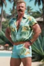 Placeholder: Biff Tannen with a mustache, wearing a Hawaiian shirt and Bermuda shorts- well-lit, UHD, 1080p, professional quality, 35mm photograph by Scott Kendall