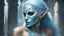 Placeholder: urban fantasy, woman, elf, skull mask, light-blue skin color